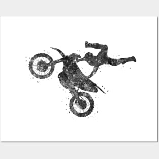 Motocross freestyle black and white Posters and Art